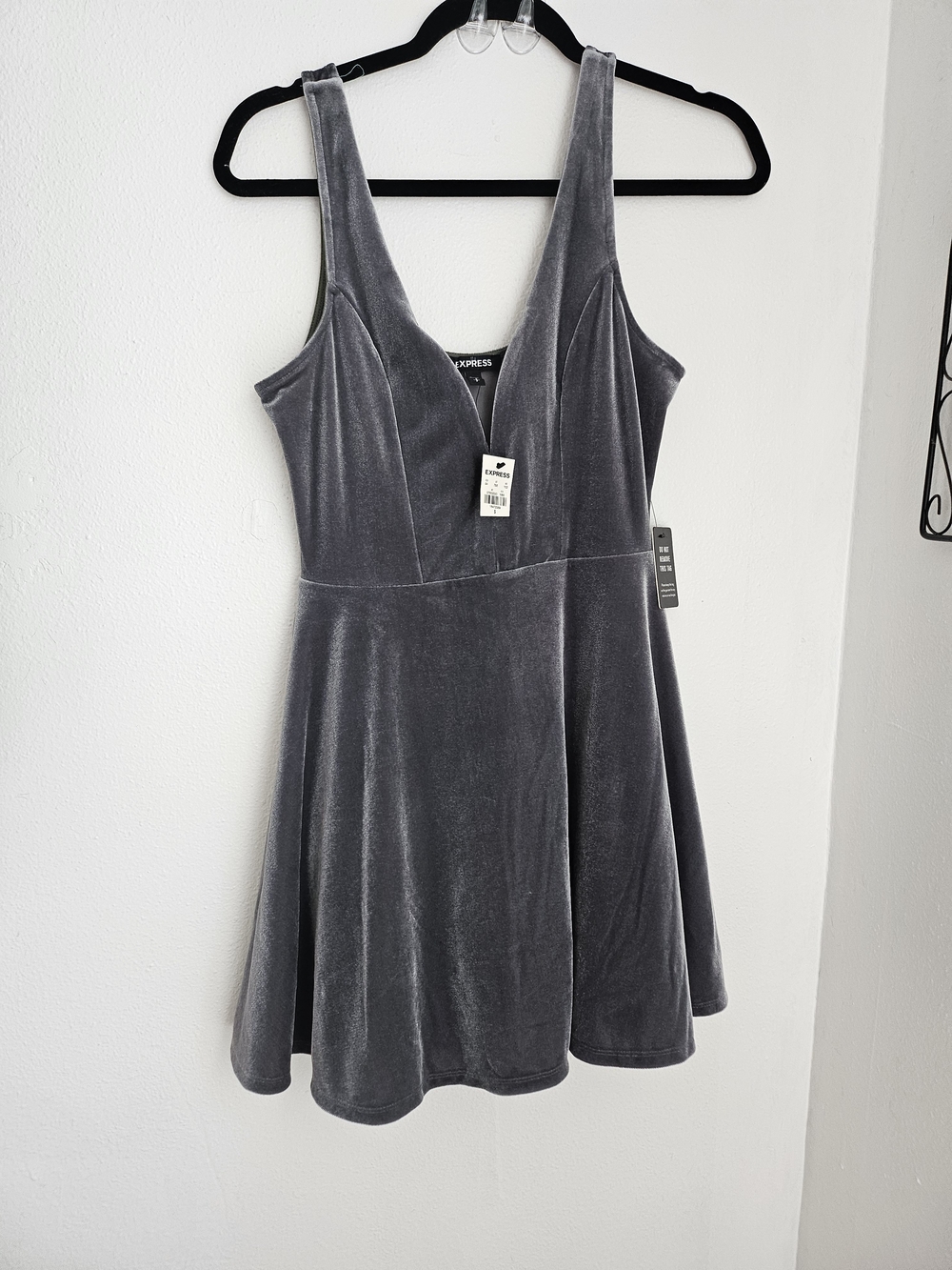 Express Women's Velvet A-Line Dress in Gray Built In Shorties